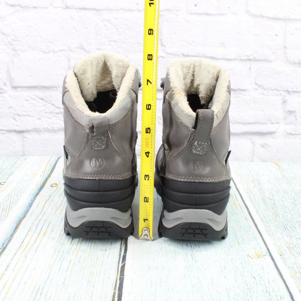Merrell Snowbound Mid Gray Leather Faux Fur Waterproof Snow Boots US 7.5 - Picture 8 of 9